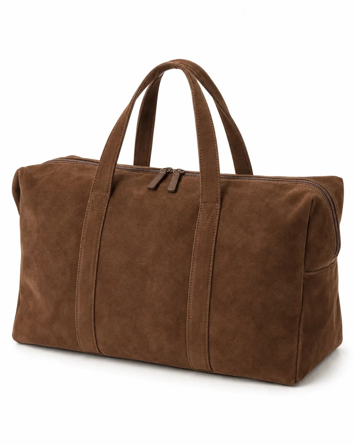 Product photo of the BG02 suede weekend bag, laid flat